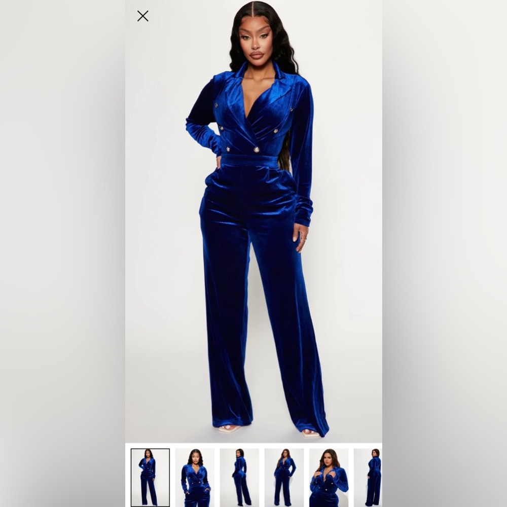Elegant Blue Velvet Jumpsuit